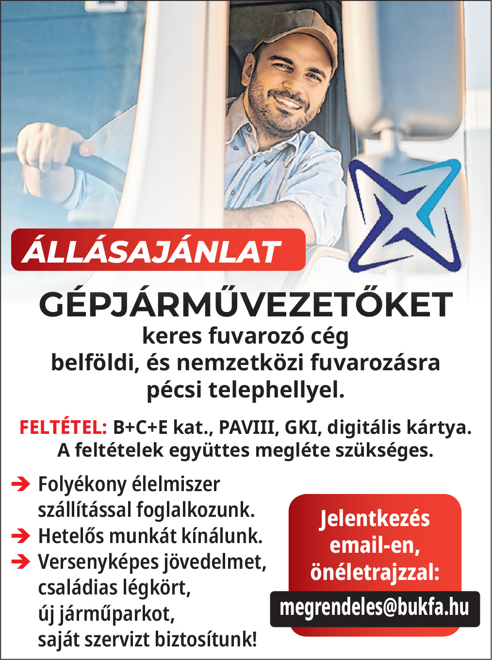 Gépjárművezető állás