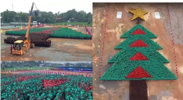 Látványosra sikerült a világ legnagyobb emberi karácsonyfája