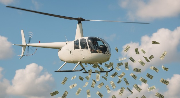 Pénzt szórtak egy helikopterből, mert ezt kérte az elhunyt